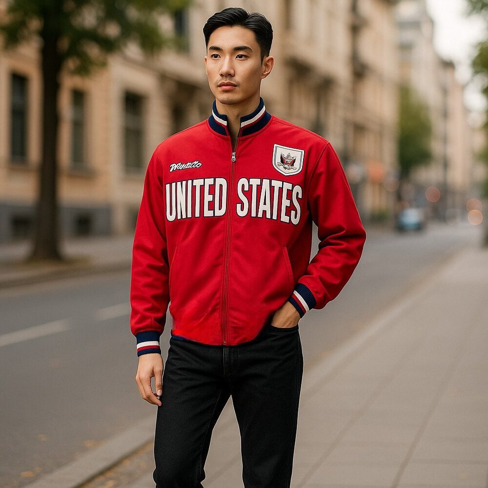 MONDETTA SZ L Men's Vintage United States USA Red Full Zip Track Jacket